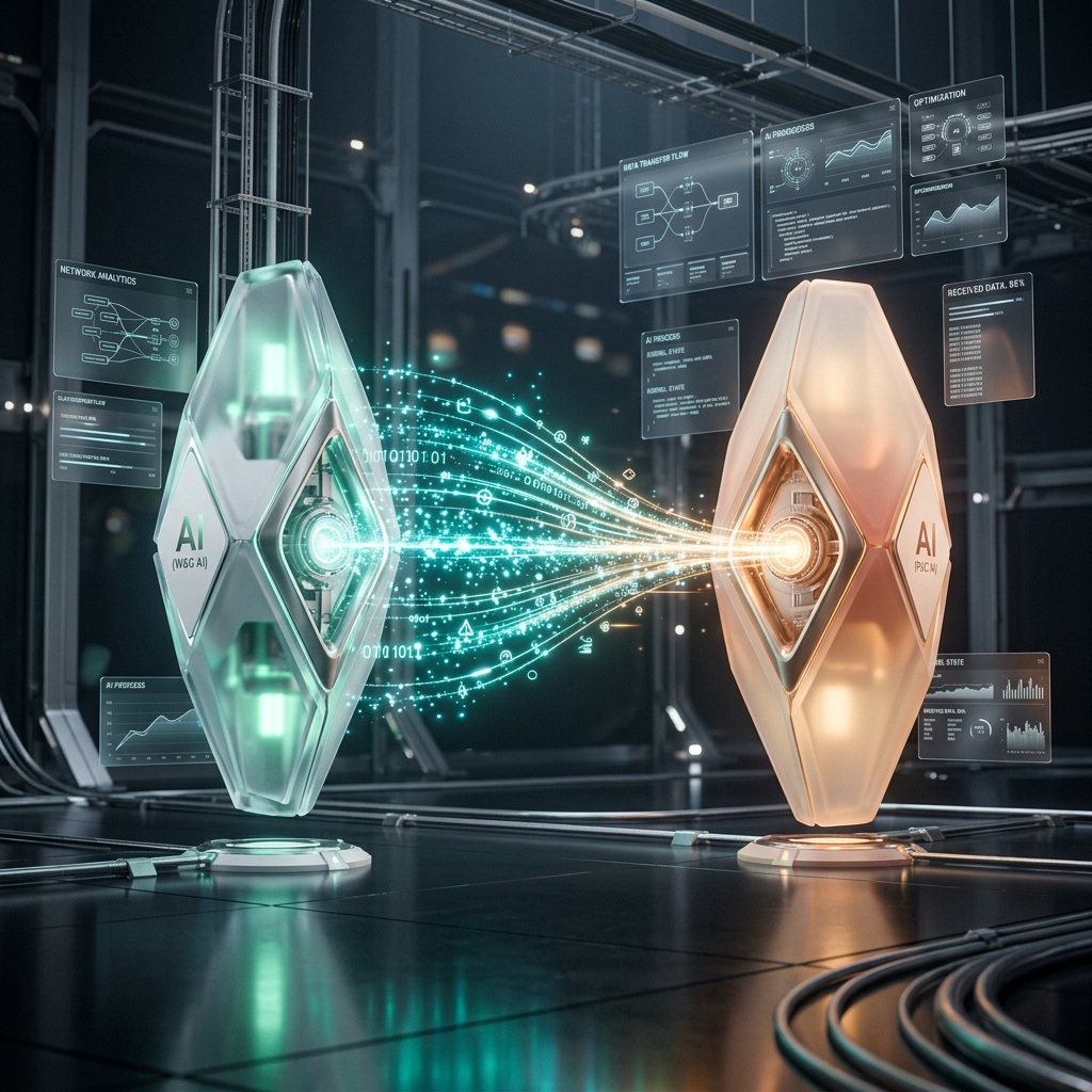 Sleek glowing data transfer from ChatGPT to Claude